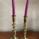 Duo de bougeoirs torsadés en laiton