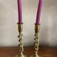 Duo of twisted brass candle holders