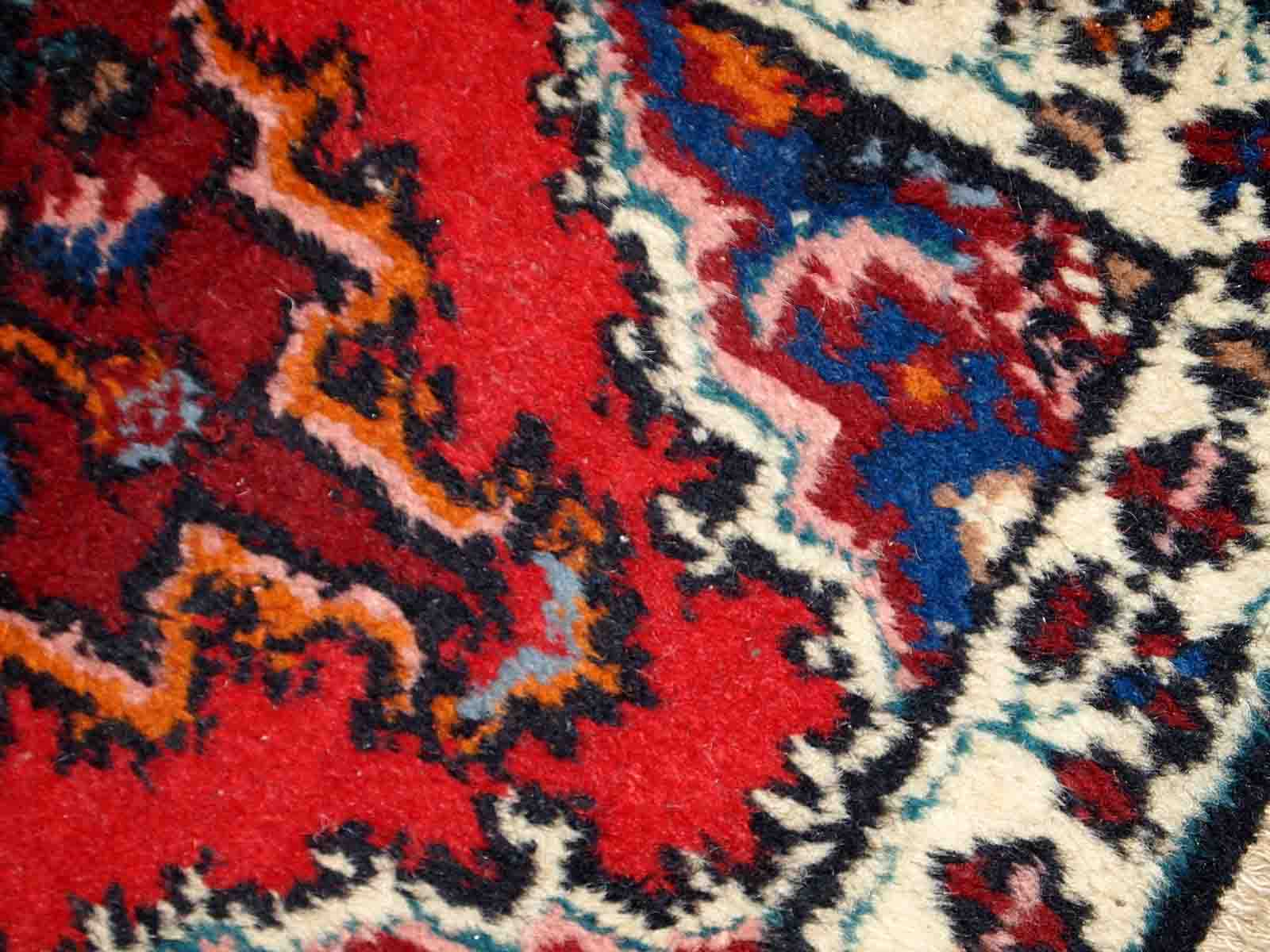 Vintage persian carpet hamadan handmade 1.3' x 1.9' (40cm x 60cm) 1970s, 1c761