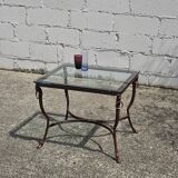 Table basse en fer et verre français - Table de cocktail - Table de salon - Années 80