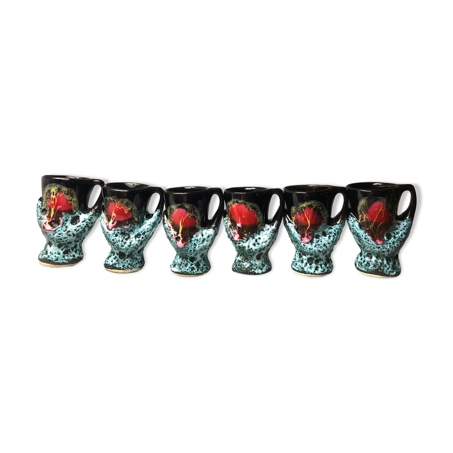 Old coquetiers signed Vallauris Turquoise and Red