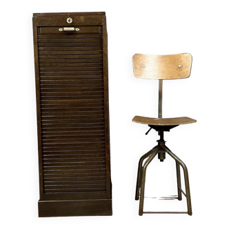 Meubles de Métier / meubles d'administration / réunion d'un classeur avec 1 chaise pivotante