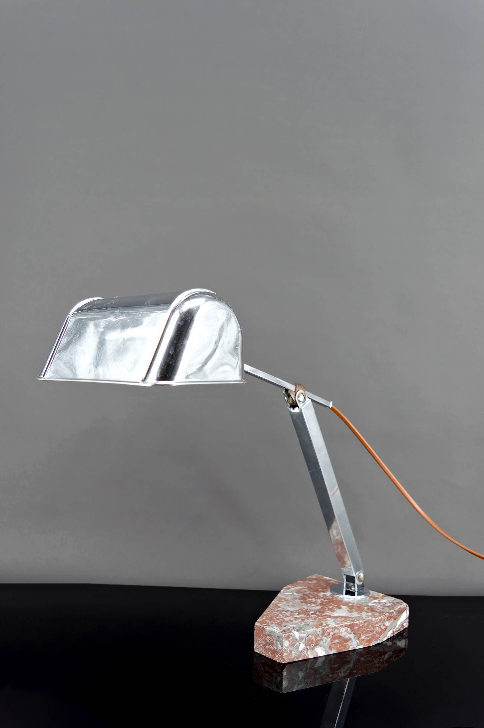 Large Desk Lamp, Chrome, Aluminum and Marble, Modernist Art Deco