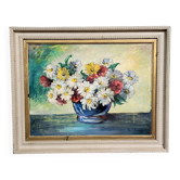 Bournay Rosebush: Oil painting on canvas, still life with flowers