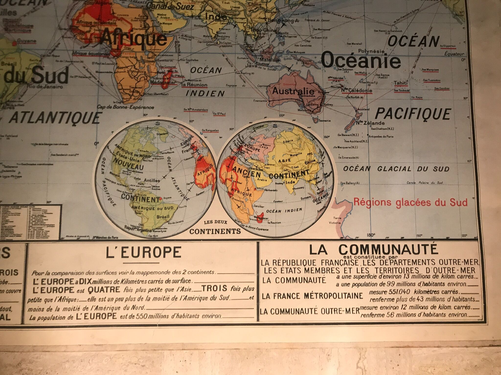 School planisphere Vidal-Lablache 1955 map