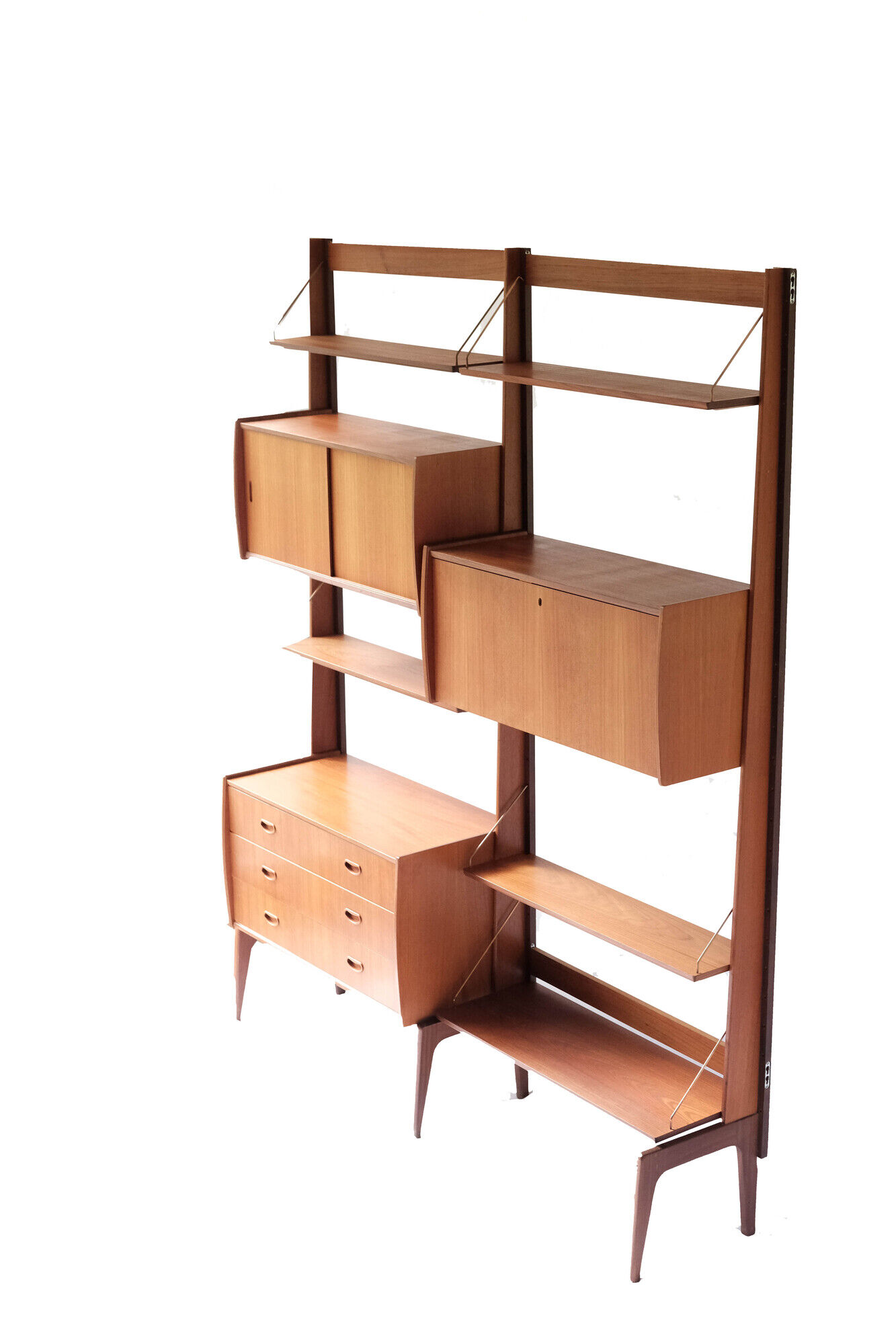 Free standing teak wall unit by Torbjorn Afdal for Bruksbo Tyristrand, 2 Modules, Norway 1960's
