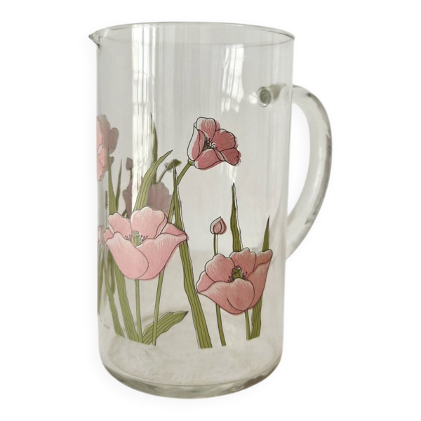 Carafe italienne en verre vintage motif floral - By Cervé Italy