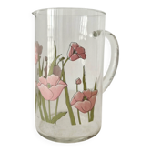 Vintage Italian glass carafe with floral pattern - By Cervé Italy