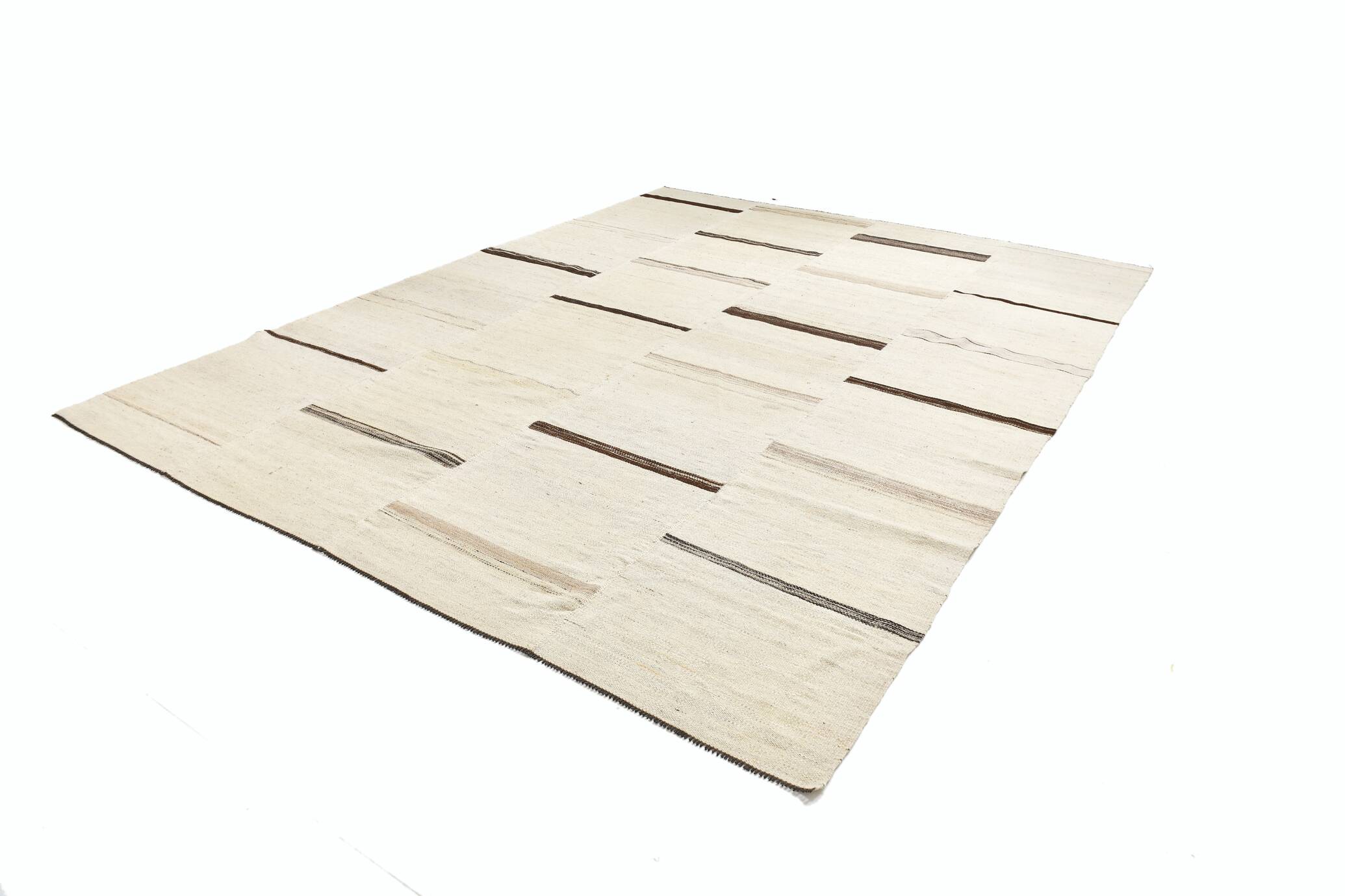 9x11 Brown & Cream Kilim Rug, 262x338Cm