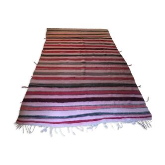 Tabis berbère 150x270cm laine rayé tissage à la main à plat muticolore