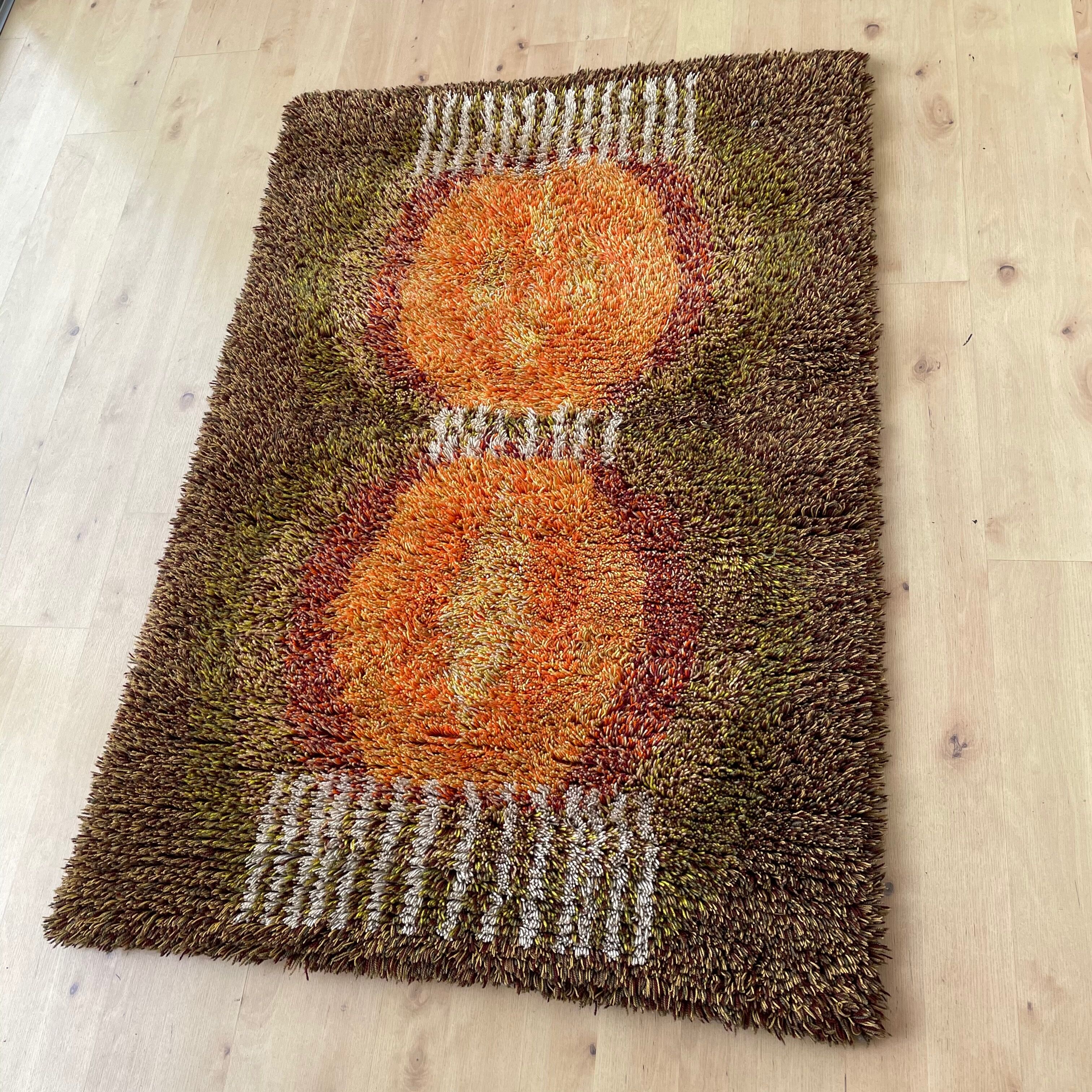 Original ABSTRACT Scandinavian High Pile Pop Art Rya Rug Carpet, Sweden, 1960s