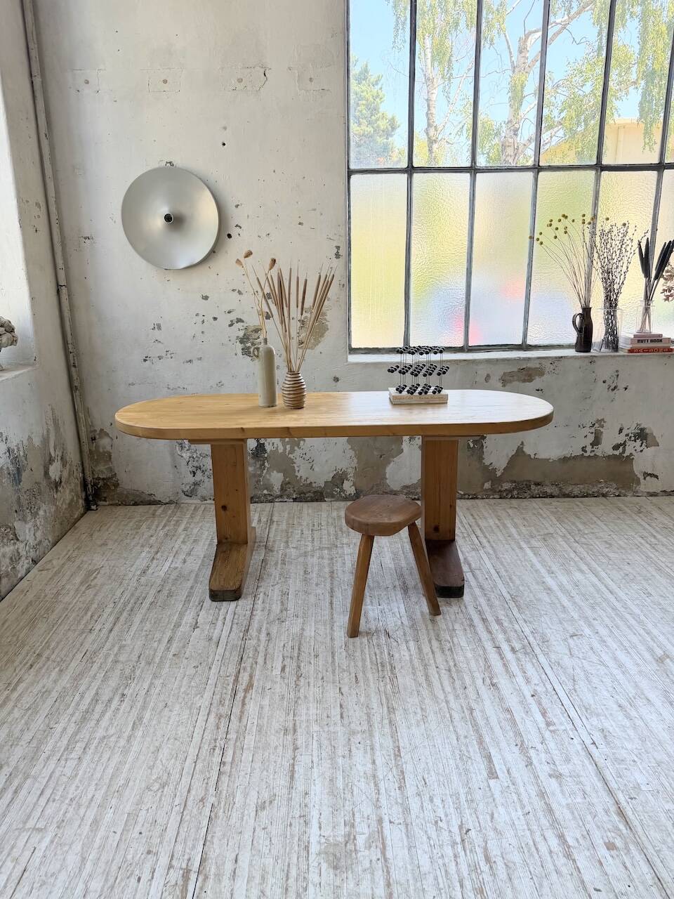 Brutalist pine oval table