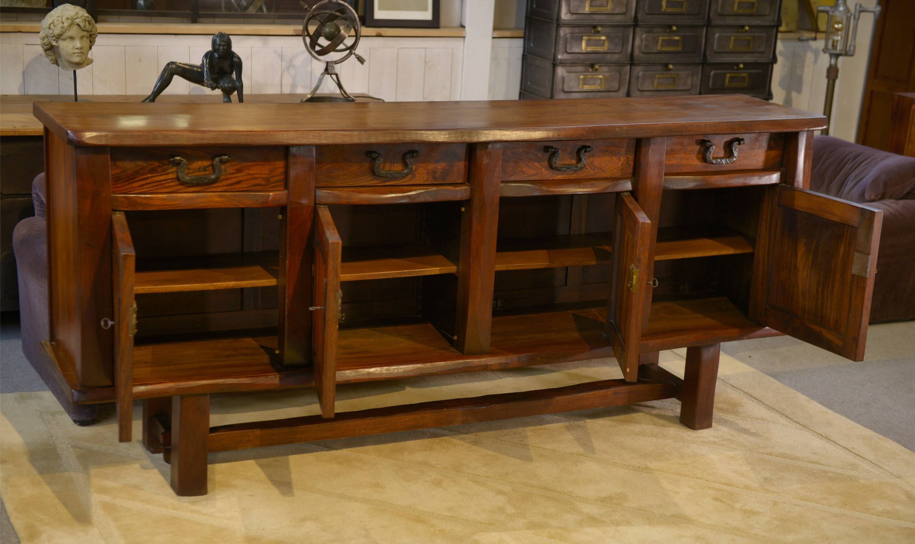 Brutalist sideboard in elm by Aranjou 1950s