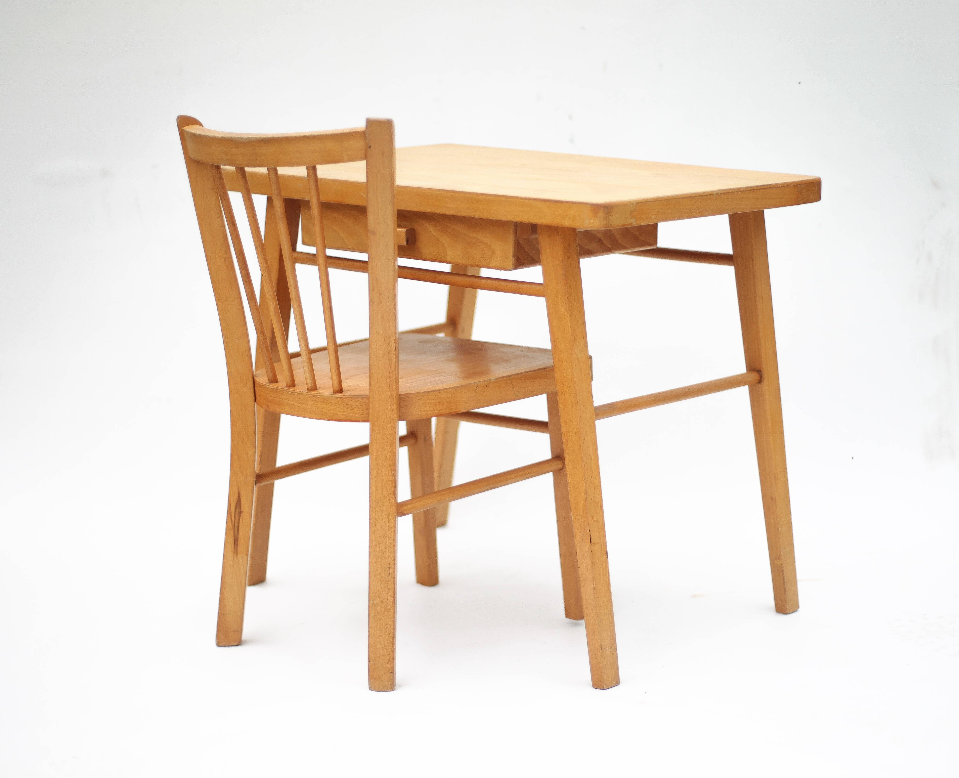 Baumann vintage desk, children's wooden desk with chair, desk with drawers.