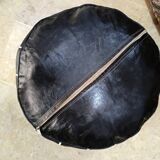 Moroccan pouf in embroidered black leather (without padding)