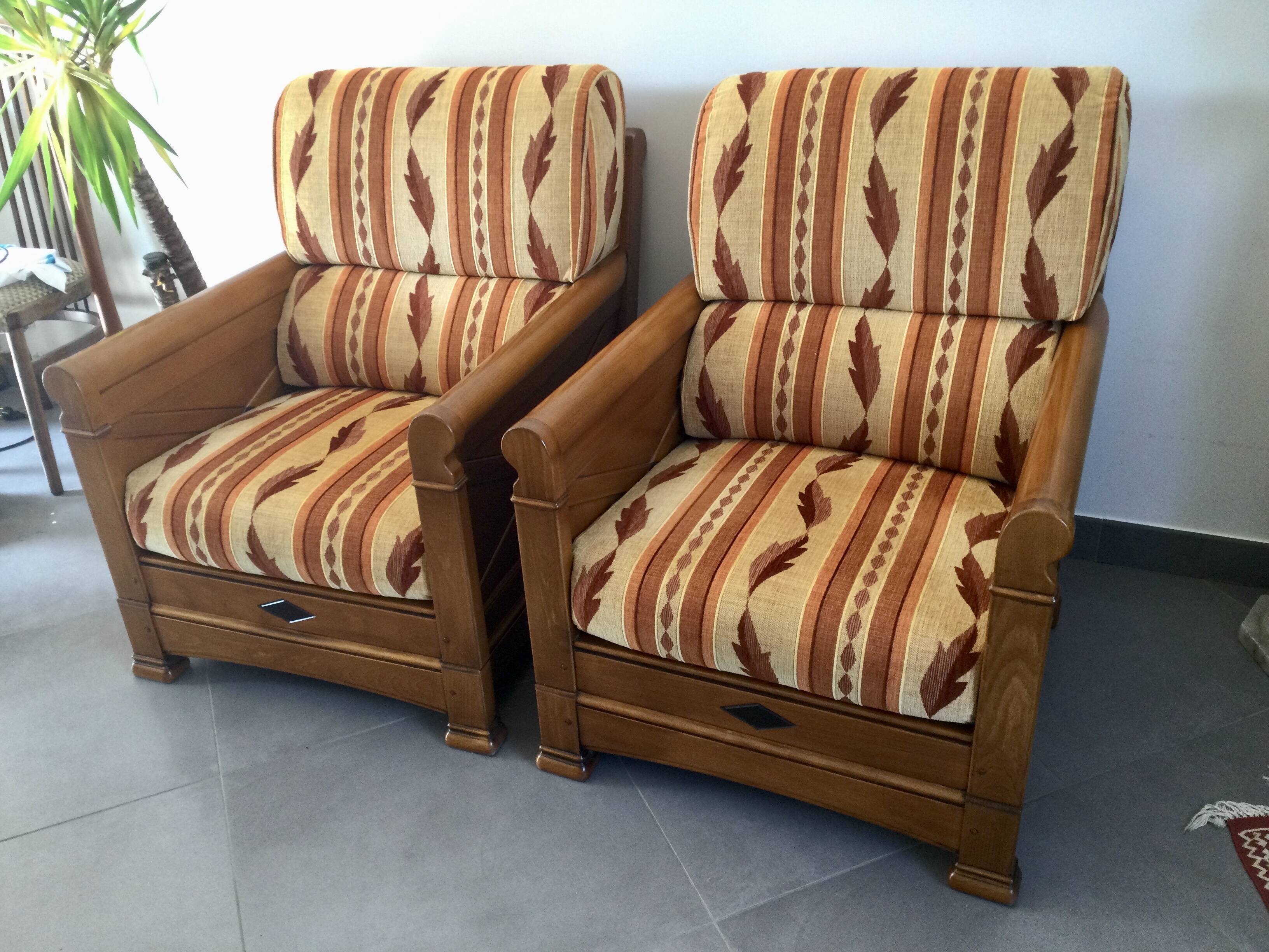Jacques Leleu - Pair of Armchairs in Cherry Wood