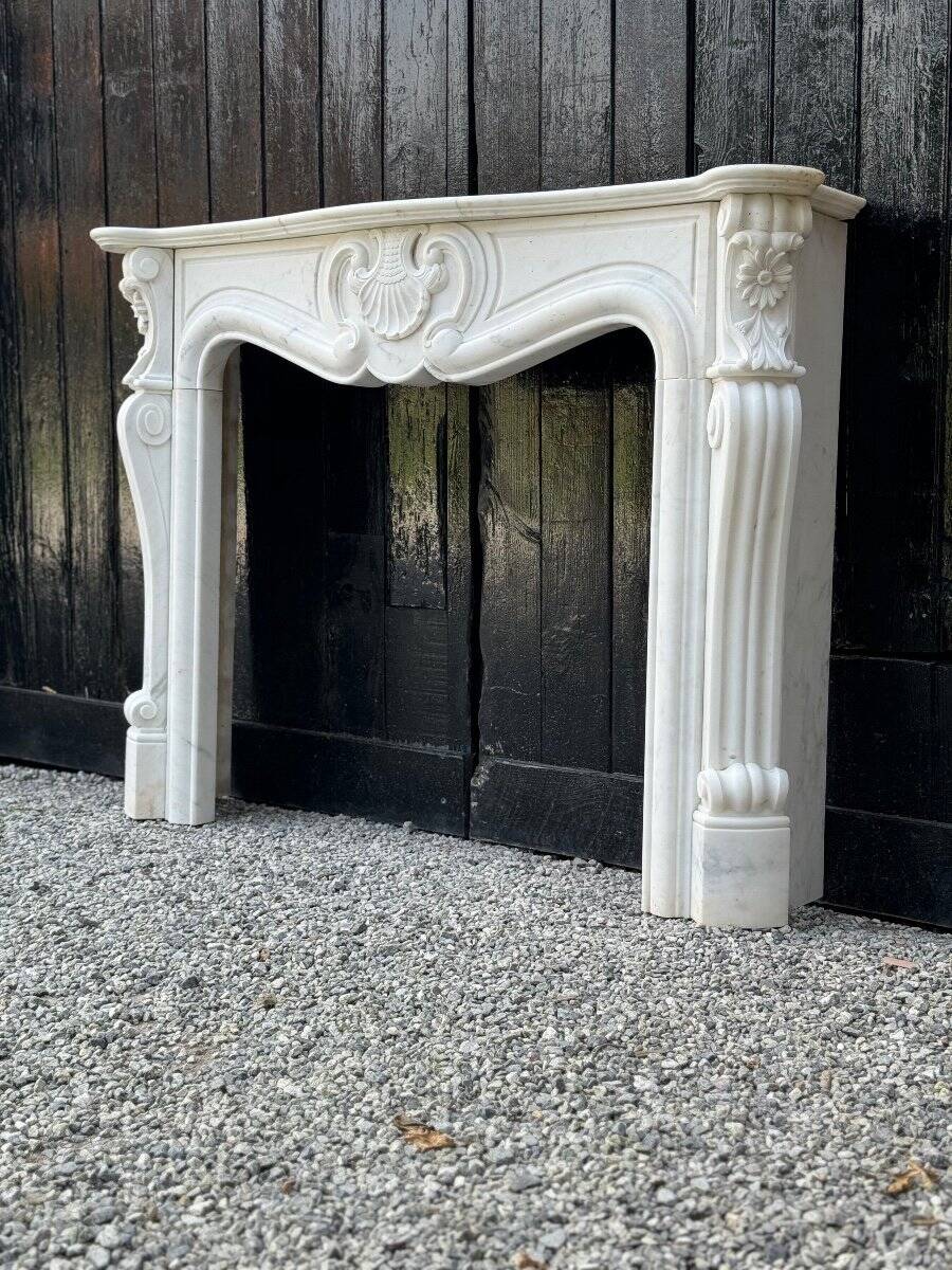 Louis XV style white Carrara marble fireplace circa 1980