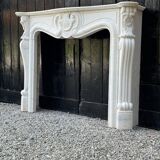 Louis XV style white Carrara marble fireplace circa 1980