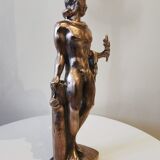 Large kerosene lamp mounted on bronze statue. Late nineteenth century