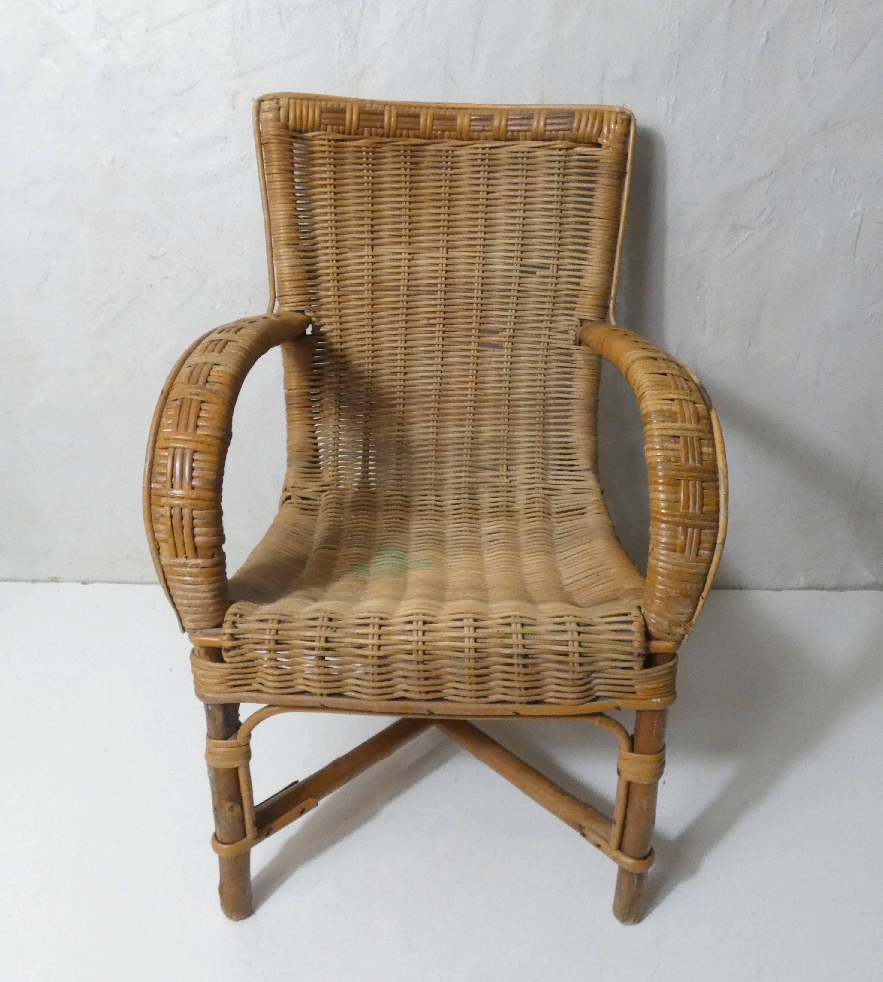 old rattan armchair for children