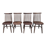 Set of 4 wooden slatted chairs in Scandinavian style