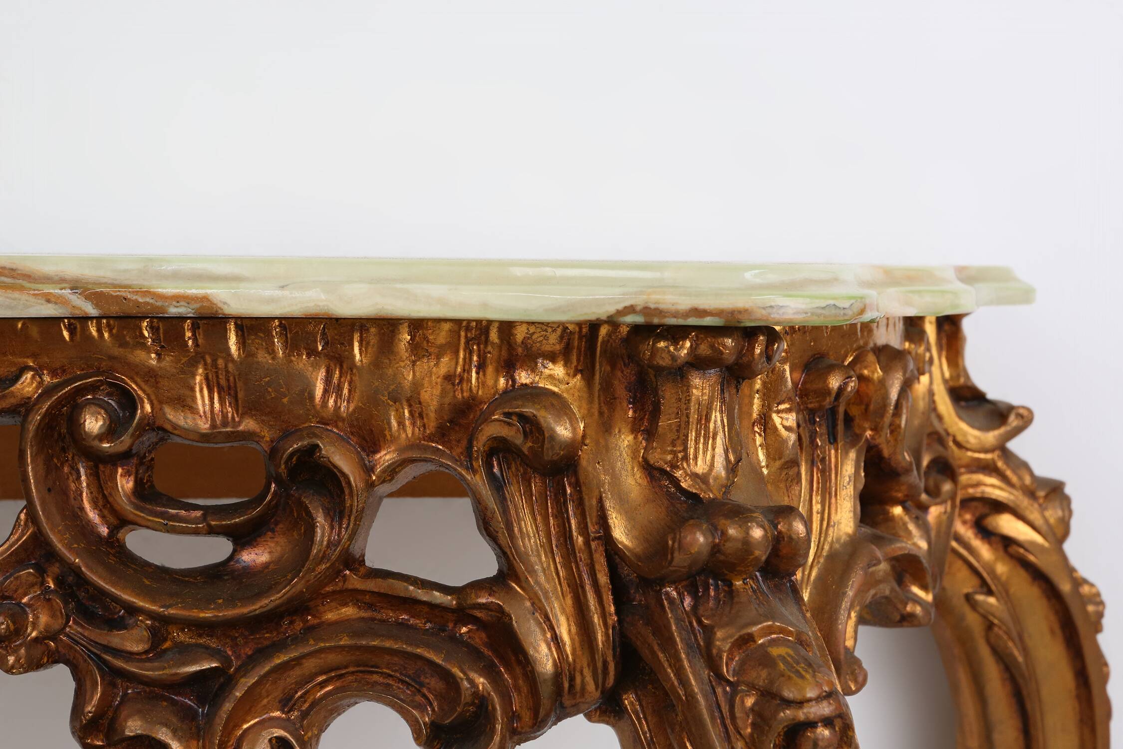 20th century wood-carved Louis XV style console with marble top, France ca. 1970