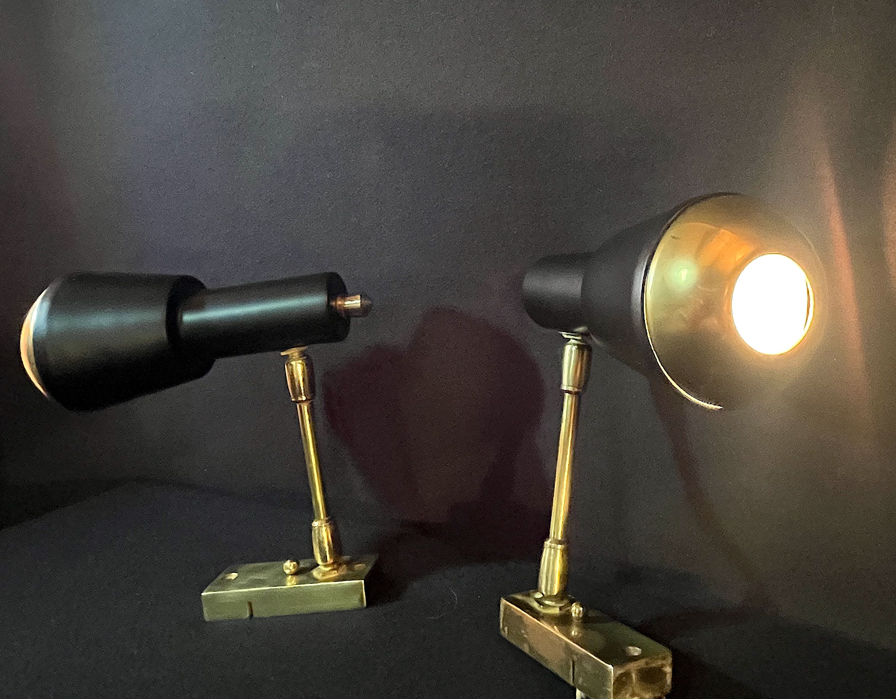 Pair of black and gold metal spotlights, Italy, Mid-Century