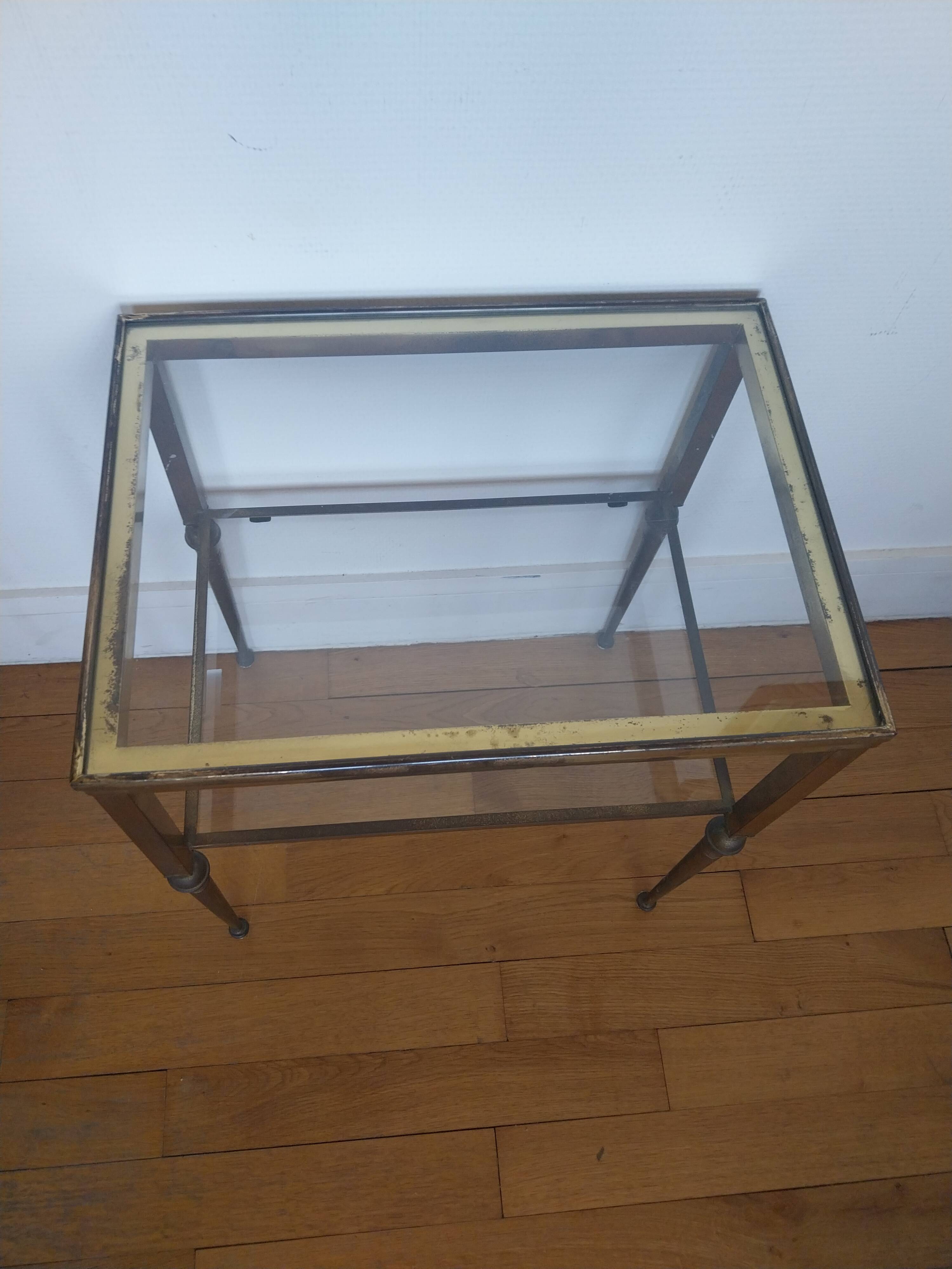 Table d'appoint en laiton et verre sellette guéridon bout de canapé