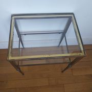 Brass and glass side table, pedestal table, end table.
