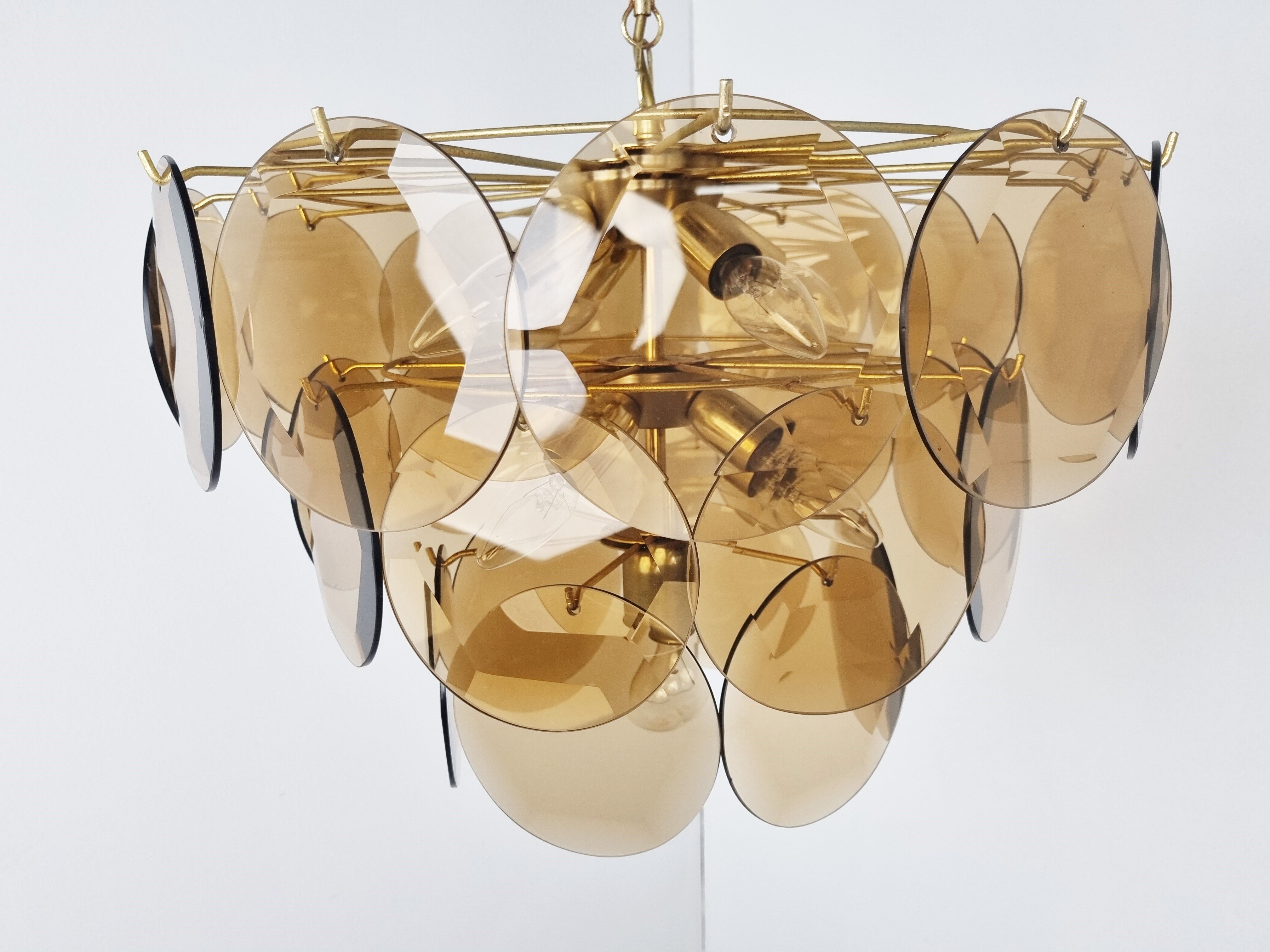 Mid century glass disk chandelier, 1970s