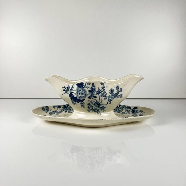 Saucière Longwy fin XIXe ''Ycho'' , terre de fer bleu