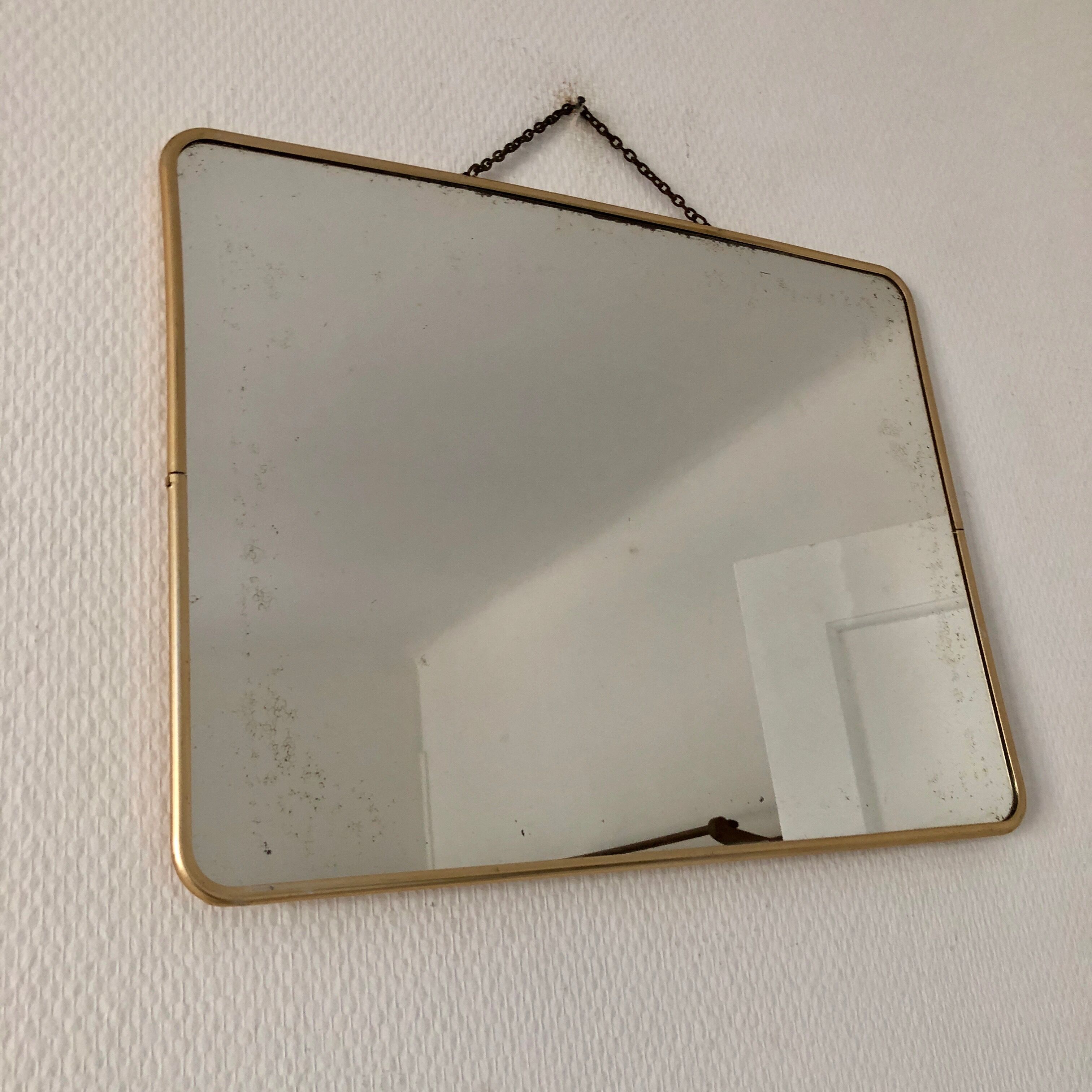 Miroir barbier 40x30cm doré beige vintage 1960