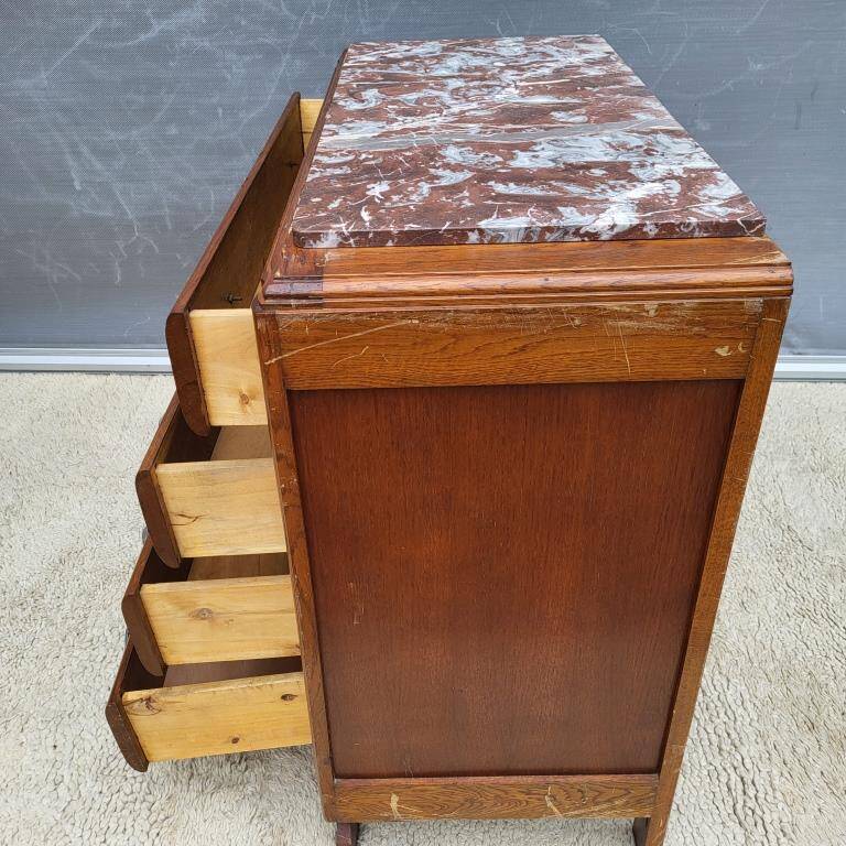 1930 Art Deco chest of drawers with recessed pink marble