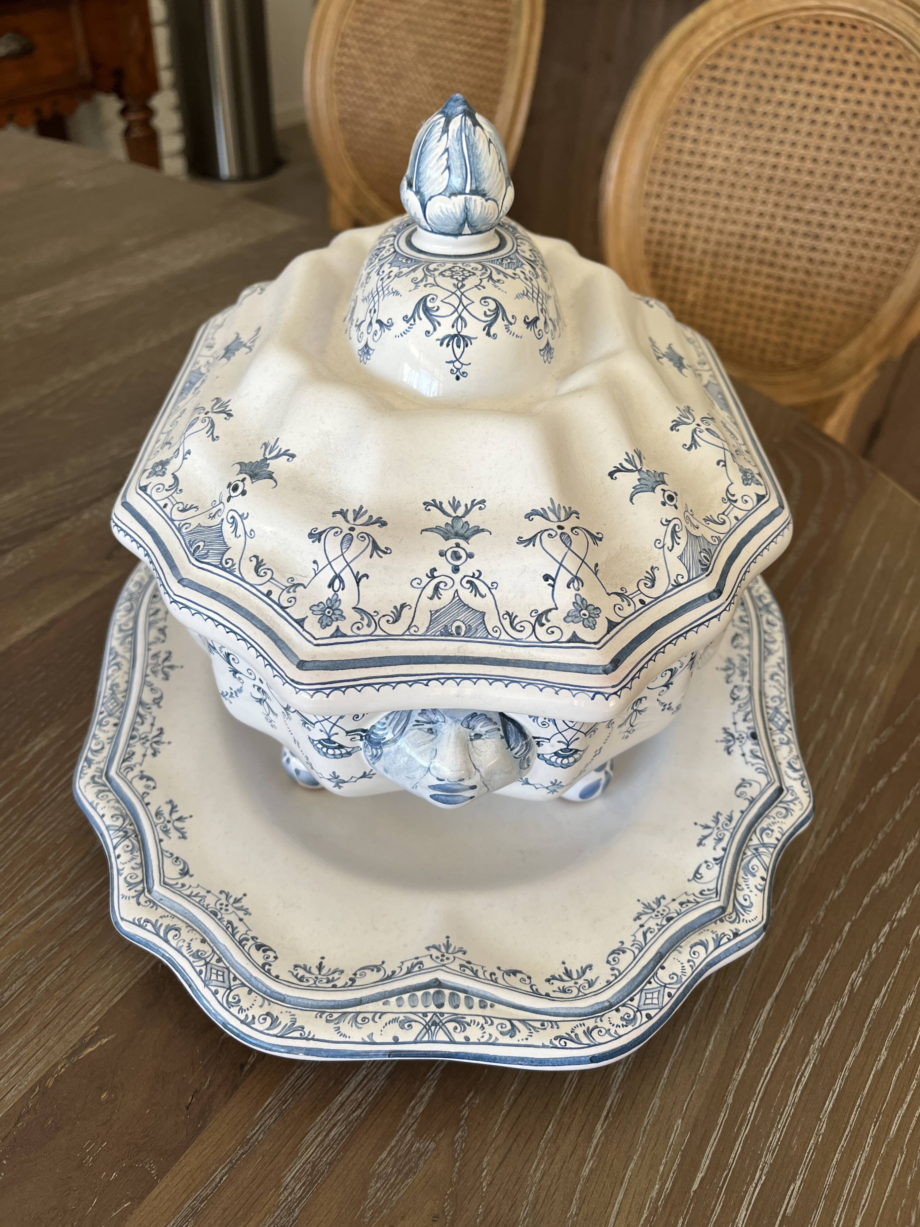 Moustiers Berain blue soup tureen