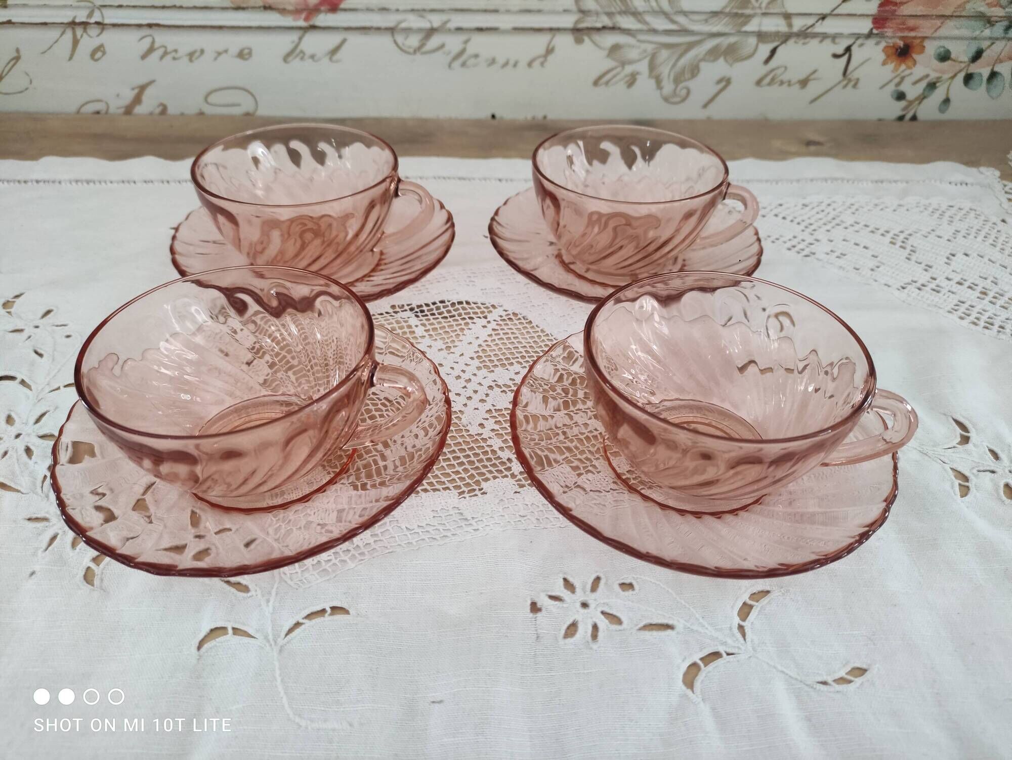 Set of 4 vintage tea cups or long coffee in rosaline Arcoroc France