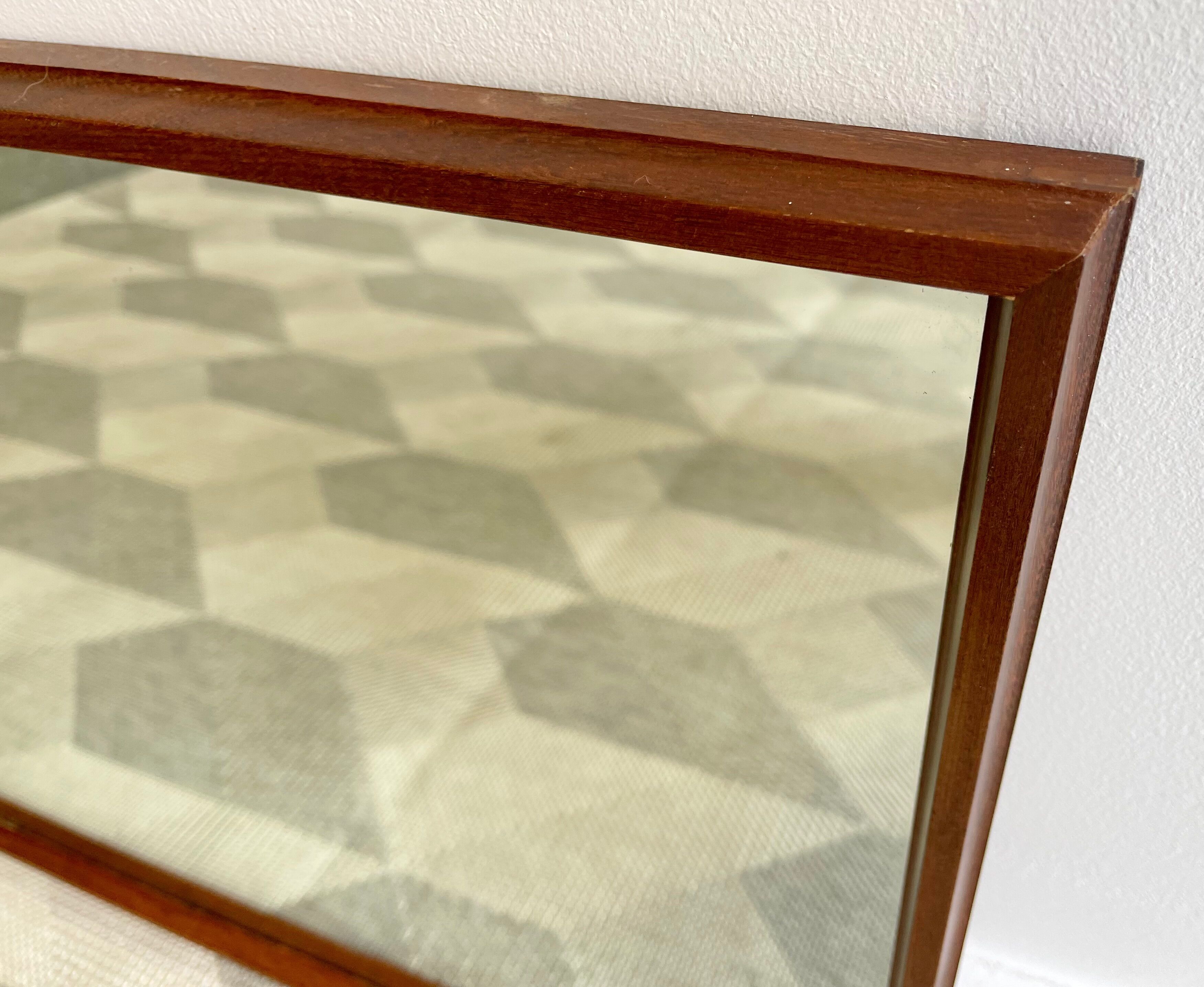 Vintage rectangular teak framed mirror