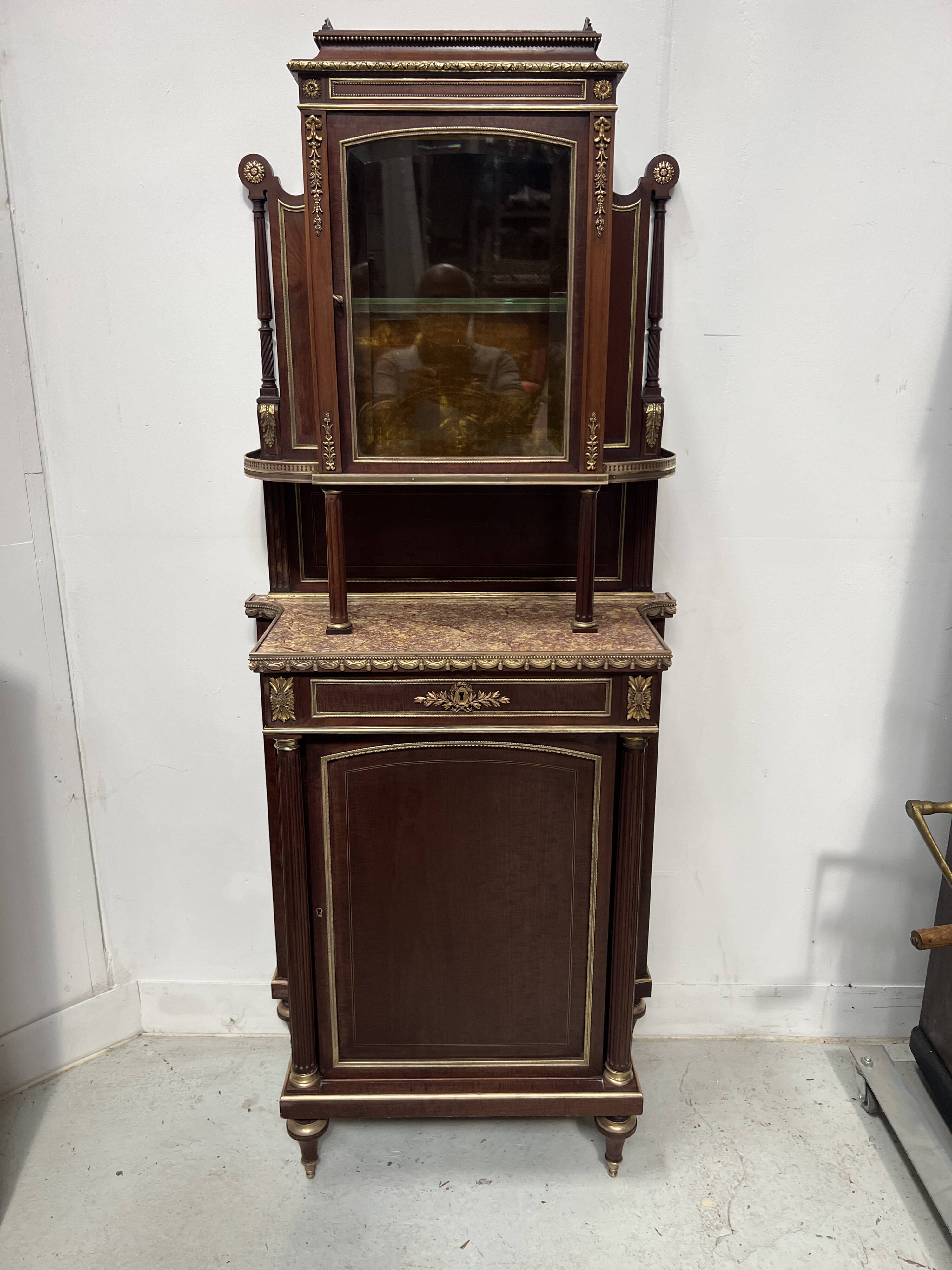 Napoleon III Mahogany and Chiseled Bronze Display Cabinet, 19th Century