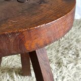 Brutalist tripod stool in solid oak mid. XXth