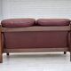 1970s, 2-seater Swedish sofa, brown leather with patina, dark beech wood.