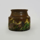 Glazed terracotta pottery with 2 handles brown yellow green. italian pottery. year 50