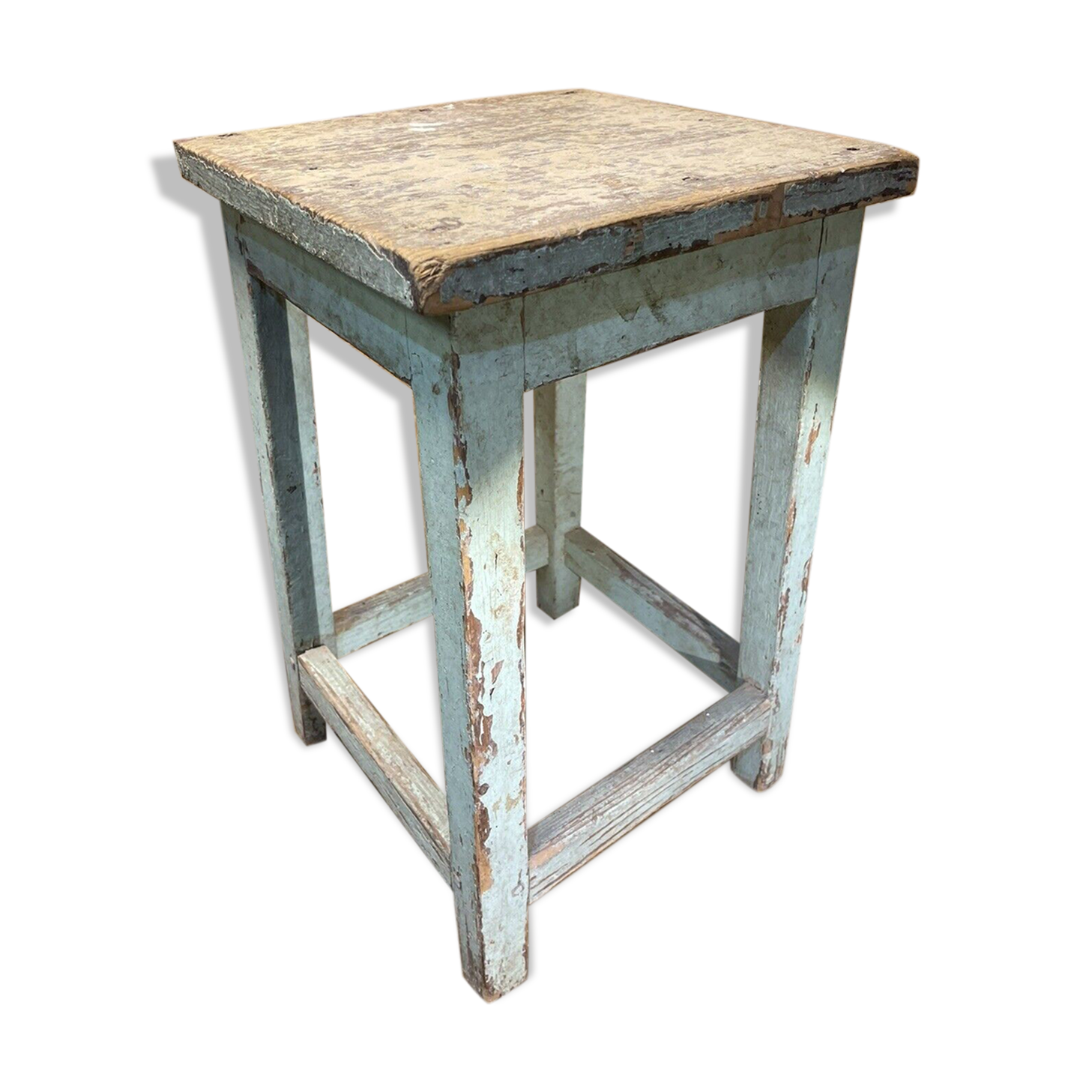 Tabouret porte plante bois patiné déco loft atelier campagne chic
