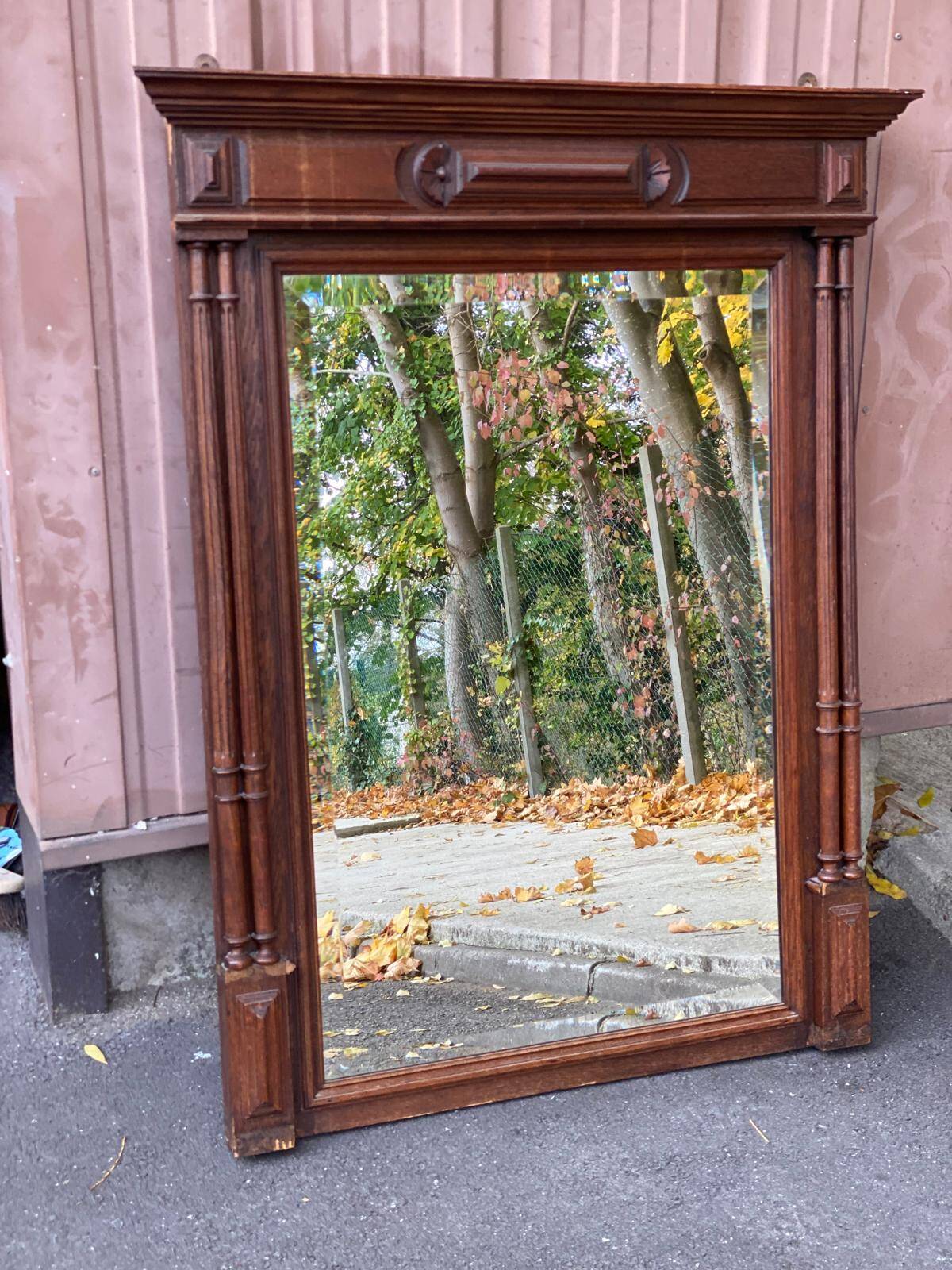 Henri II mirror in solid oak, 90x117cm, 19th century