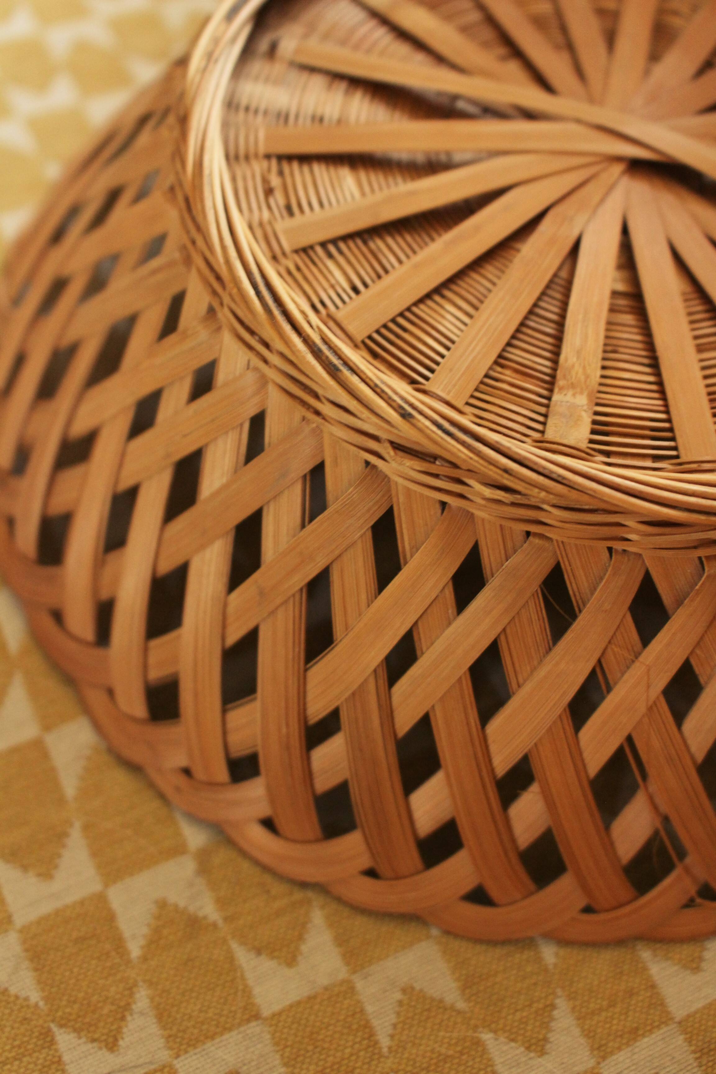Round openwork basket vintage wicker