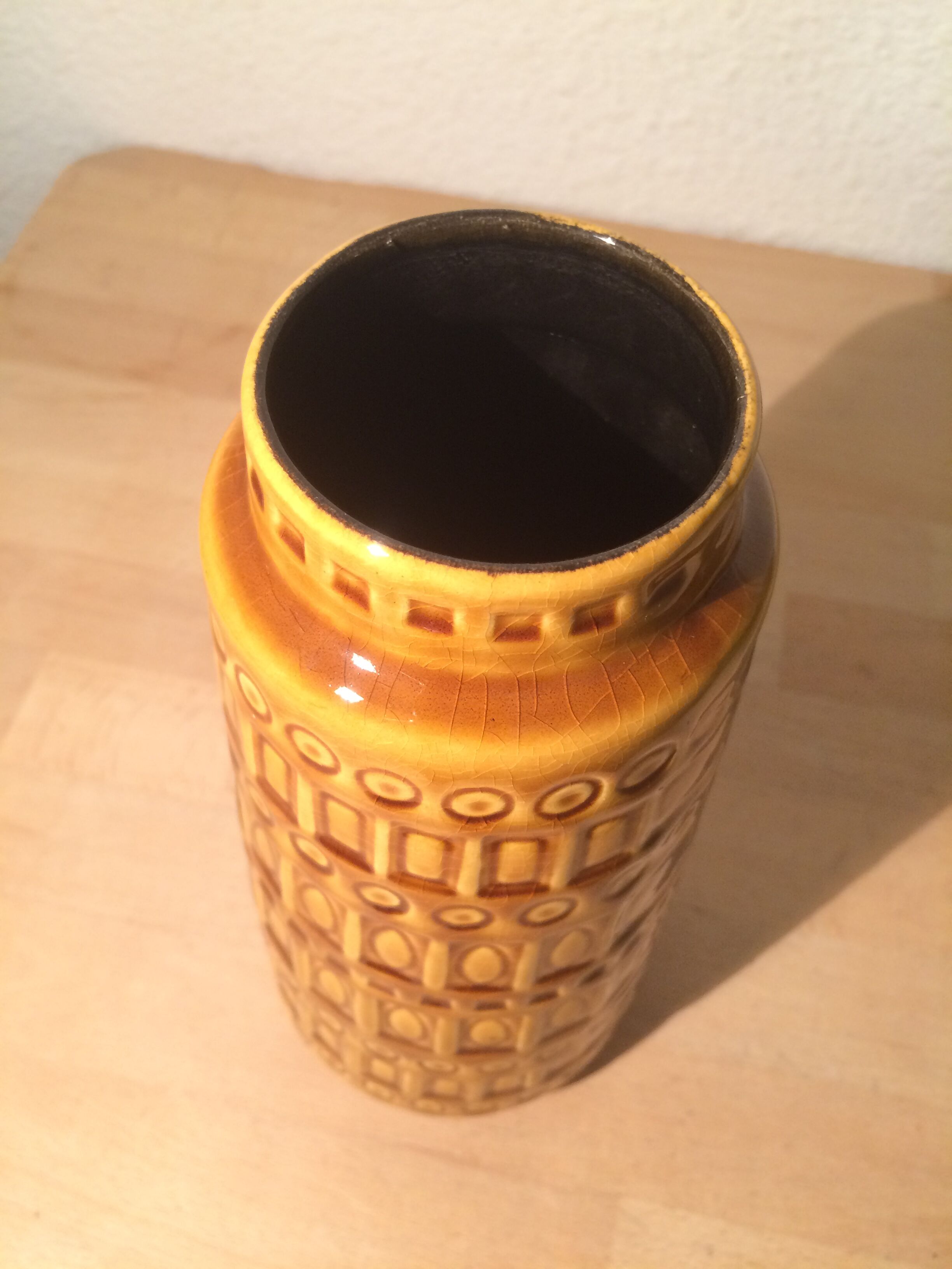 Yellow ceramic vase geometric patterns, West Germany