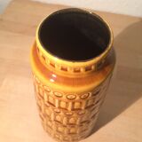 Yellow ceramic vase geometric patterns, West Germany