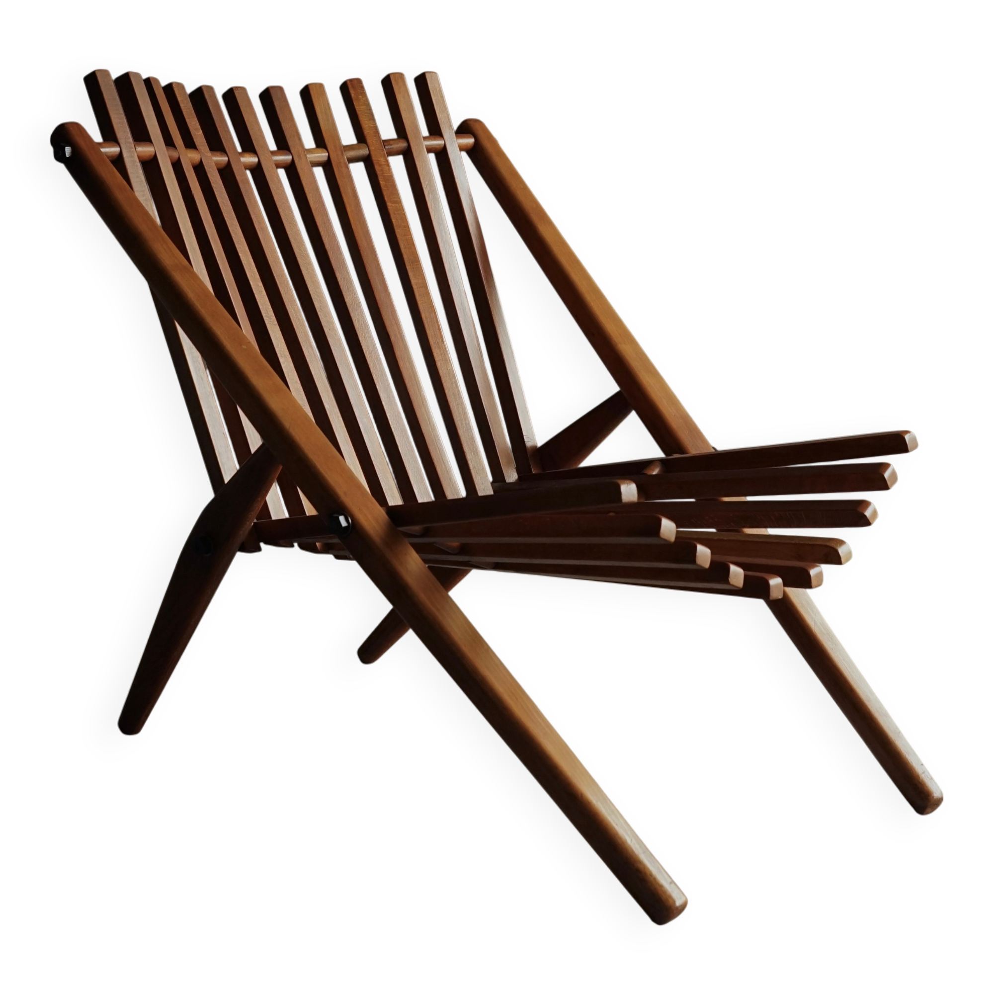 Vintage Dutch Slatted Lounge Chair in Beech, 1950s