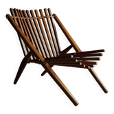 Chaise longue slat vintage néerlandaise en hêtre, années 1950
