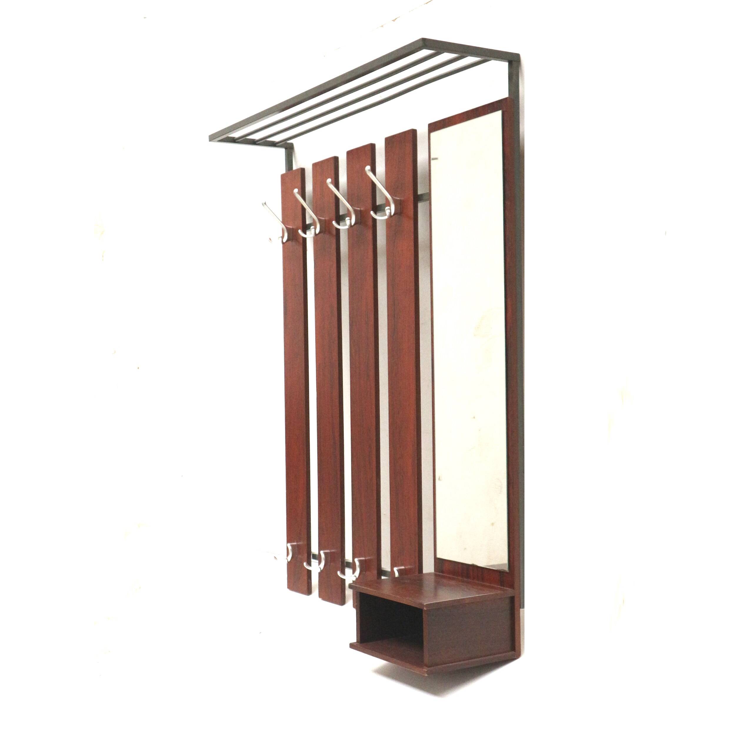 Large vintage coat rack / wall coat rack with mirror made in the 60s