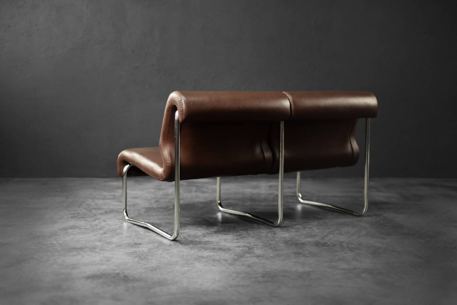 Canapé lounge vintage allemand moderne du milieu du siècle, 2 places, structure en acier brun