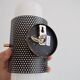 Set of four wall lights in white plexiglass and perforated black metal.